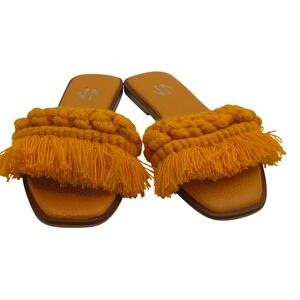 Silvia Cobos Candy Fringe Leather Slide Sandals Mustard Boho Flat 8.5 Boho Coast